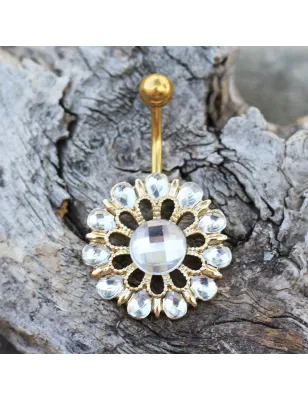 Piercing nombril plaqué or large fleur