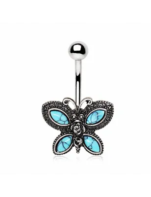 Piercing nombril papillon turquoise