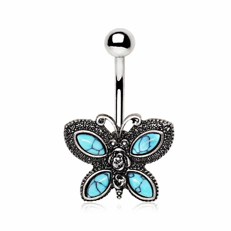 Piercing nombril papillon turquoise