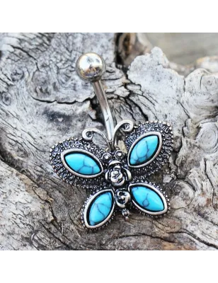 Piercing nombril papillon turquoise