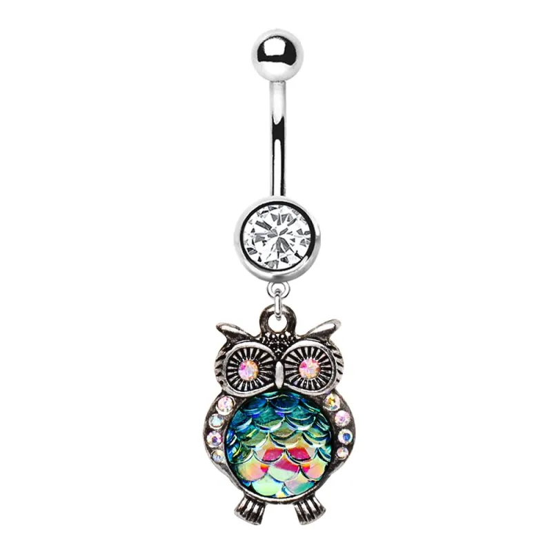 Piercing nombril hibou écailles multicolores