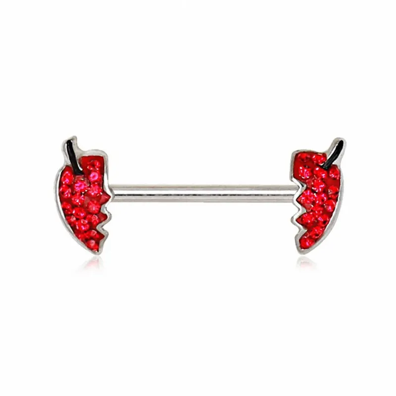Piercing téton coeur de diable gemmes