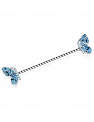 Piercing oreille industriel papillon bleu
