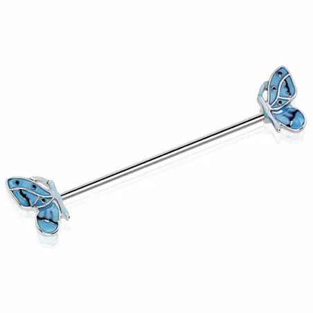 Piercing oreille industriel papillon bleu