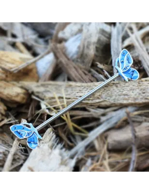 Piercing oreille industriel papillon bleu
