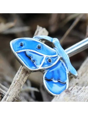 Piercing oreille industriel papillon bleu