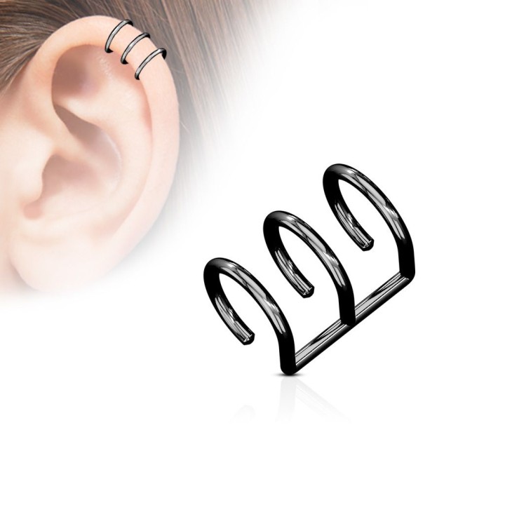 Faux Piercing Oreille Cartilage Plaqué Titane Triple Anneaux 