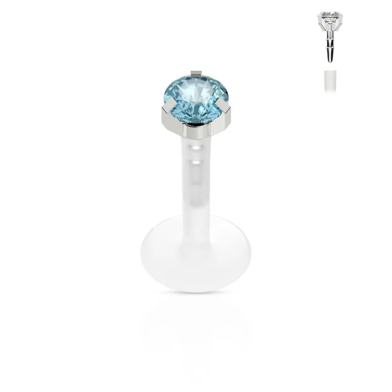 Piercing oreille labret PTFE Téflon strass rond