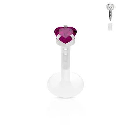 Piercing labret PTFE Téflon strass coeur