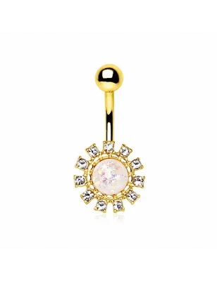 Piercing nombril plaqué or soleil opale synthétique