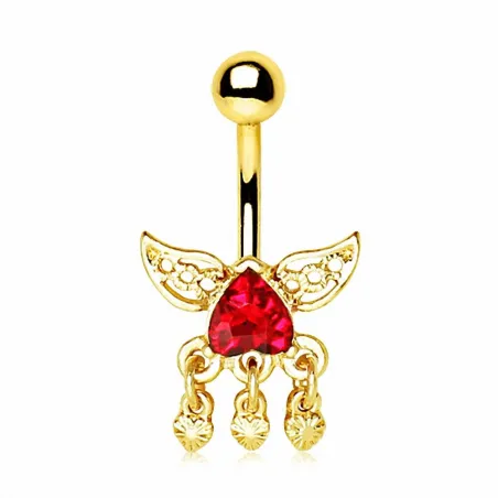 Piercing nombril plaqué or coeur renversé ailé