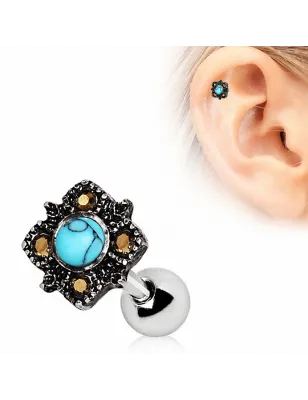 Piercing cartilage hélix rectangulaire turquoise