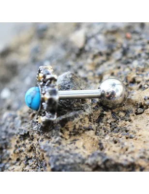 Piercing cartilage hélix rectangulaire turquoise