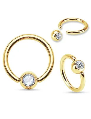 Piercing anneau catif plaqué or strass blanc
