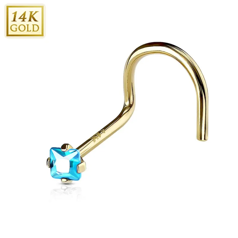 Piercing Nez Or 14K avec Gemme Carré