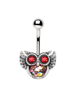 Piercing nombril chouette gemmes rouges