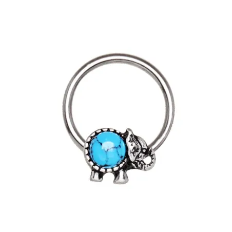 Piercing anneau captif éléphant turquoise