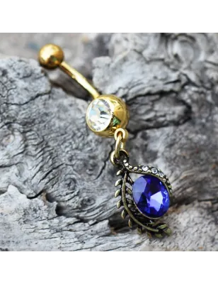 Piercing nombril plaqué or feuille de laurier