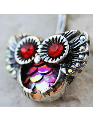 Piercing nombril chouette gemmes rouges