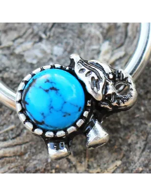 Piercing anneau captif éléphant turquoise