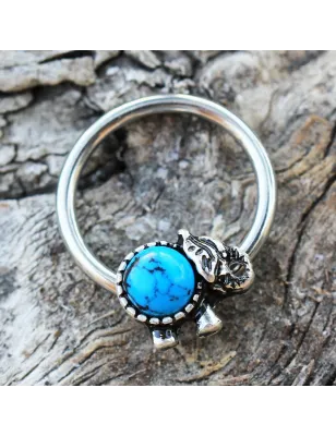 Piercing anneau captif éléphant turquoise