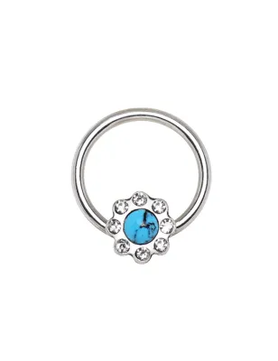 Piercing anneau captif fleur turquoise