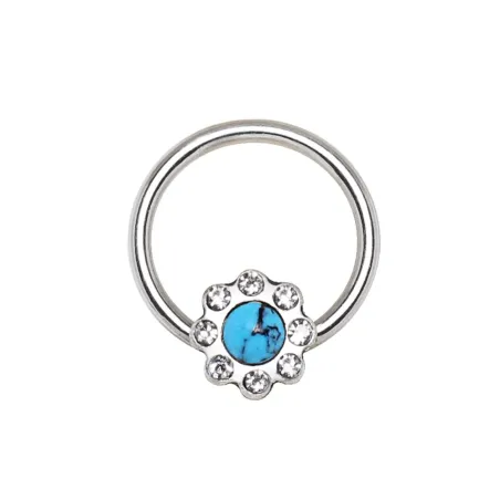 Piercing anneau captif fleur turquoise