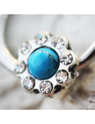Piercing anneau captif fleur turquoise