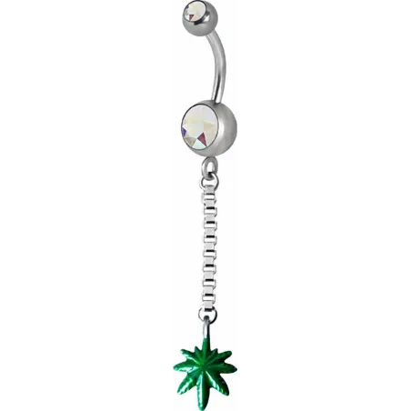 Piercing nombril Swarovski feuille de Cannabis Aurore Boréale