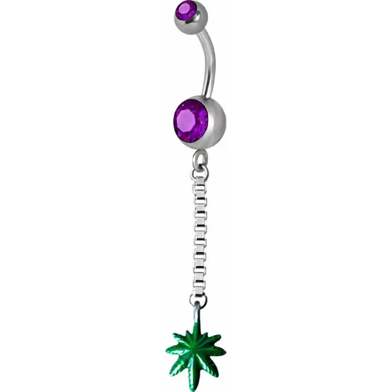 Piercing nombril Swarovski feuille de Cannabis Violet Piercing nombril Swarovski feuille de Cannabis Violet