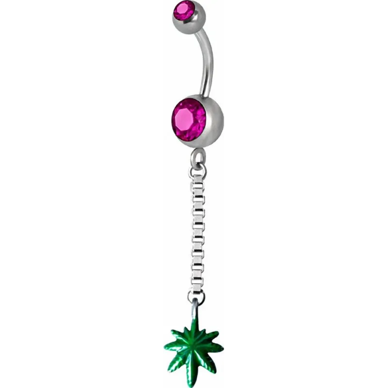 Piercing nombril Swarovski feuille de Cannabis fuchsia Piercing nombril Swarovski feuille de Cannabis fuchsia