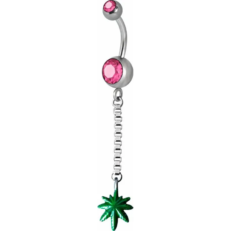 Piercing nombril Swarovski feuille de Cannabis rose Piercing nombril Swarovski feuille de Cannabis rose