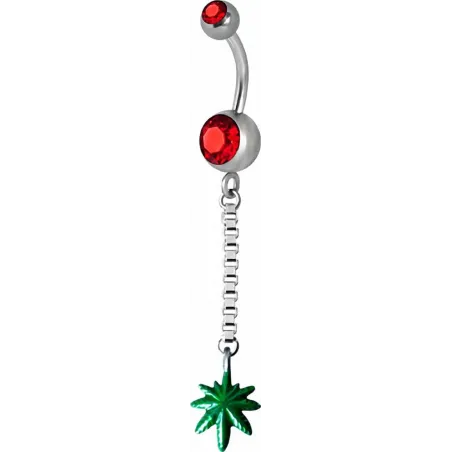 Piercing nombril Swarovski feuille de Cannabis rouge