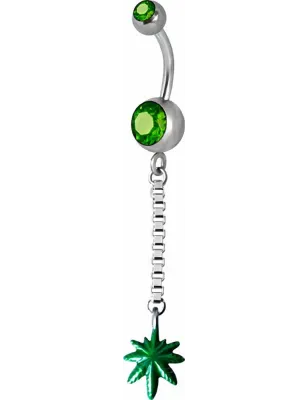 Piercing nombril Swarovski feuille de Cannabis vert