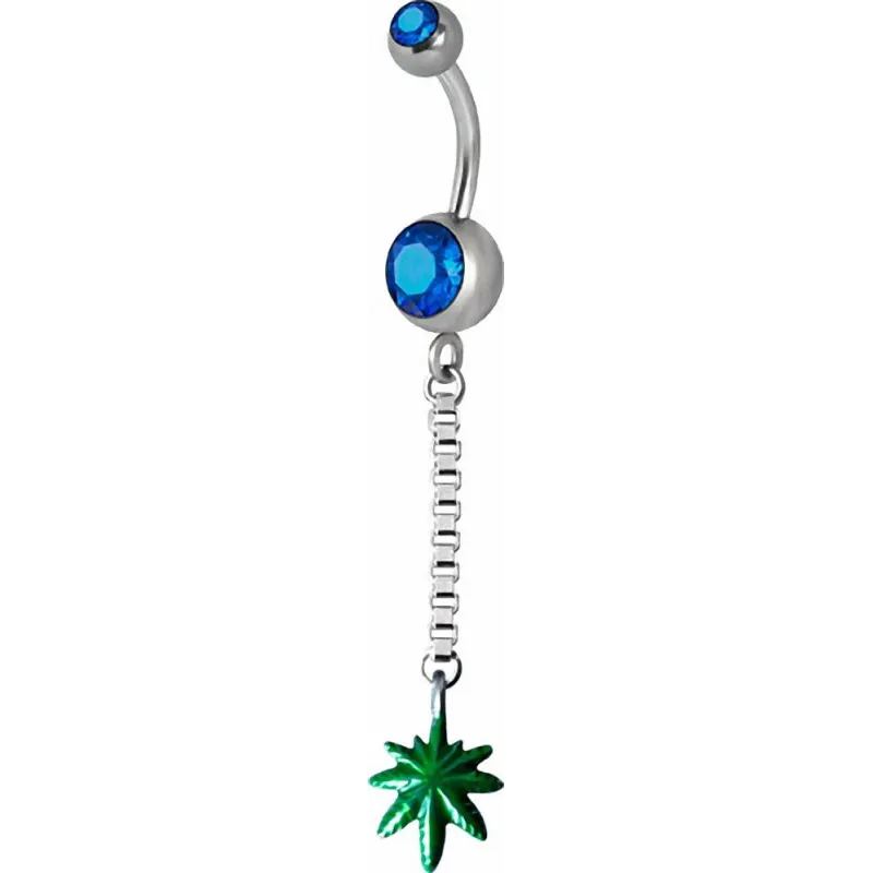 Piercing nombril Swarovski feuille de Cannabis bleu Piercing nombril Swarovski feuille de Cannabis bleu
