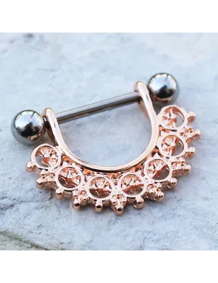Piercing téton plaqué or rose filigrane