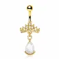 Piercing nombril plaqué or couronne larme