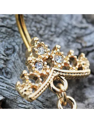 Piercing nombril plaqué or couronne larme