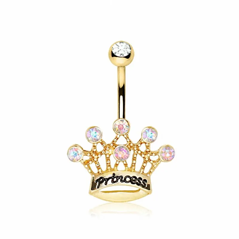 Piercing nombril plaqué or couronne de princesse