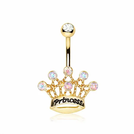 Piercing nombril plaqué or couronne de princesse