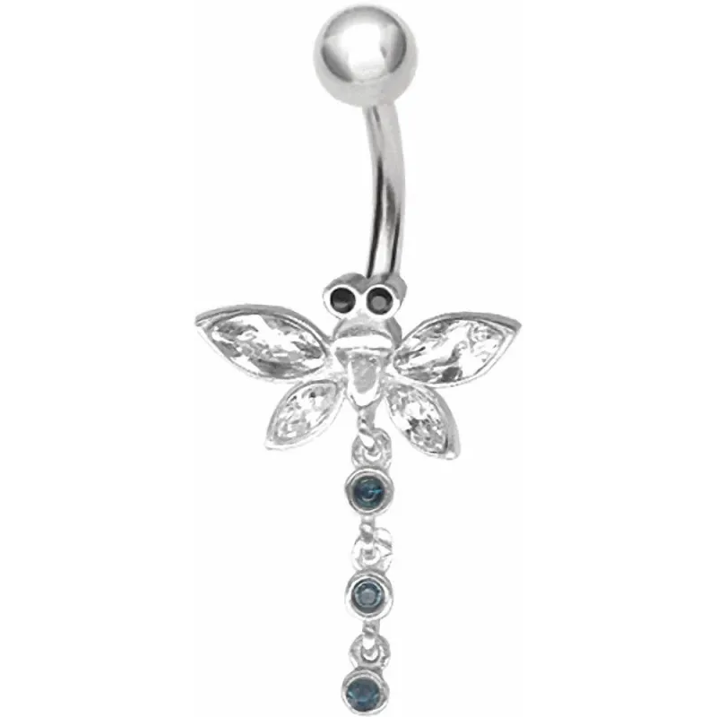 Piercing nombril Libellule Crystal Swarovski Blanc