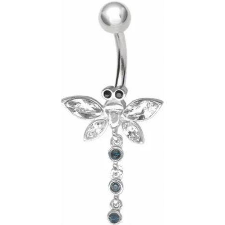 Piercing nombril Libellule Crystal Swarovski Blanc