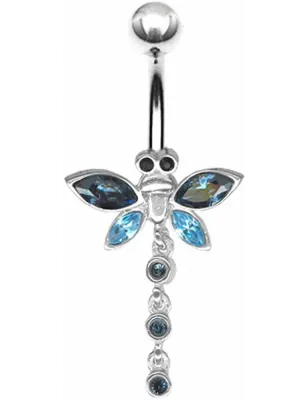 Piercing nombril Libellule Crystal Swarovski Bleu