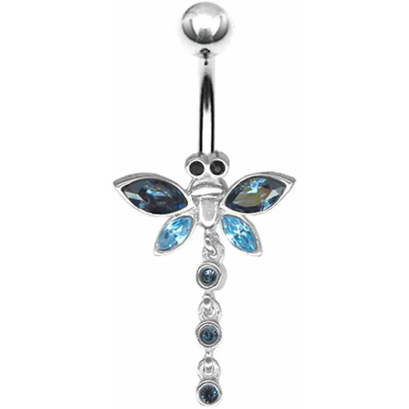 Piercing nombril Libellule Crystal Swarovski Bleu