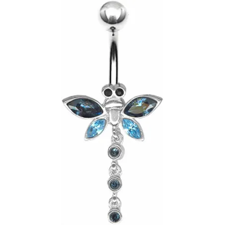 Piercing nombril Libellule Crystal Swarovski Bleu