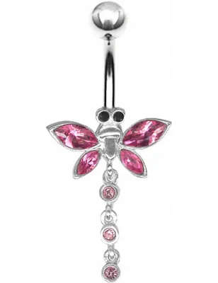Piercing nombril Libellule Crystal Swarovski Rose