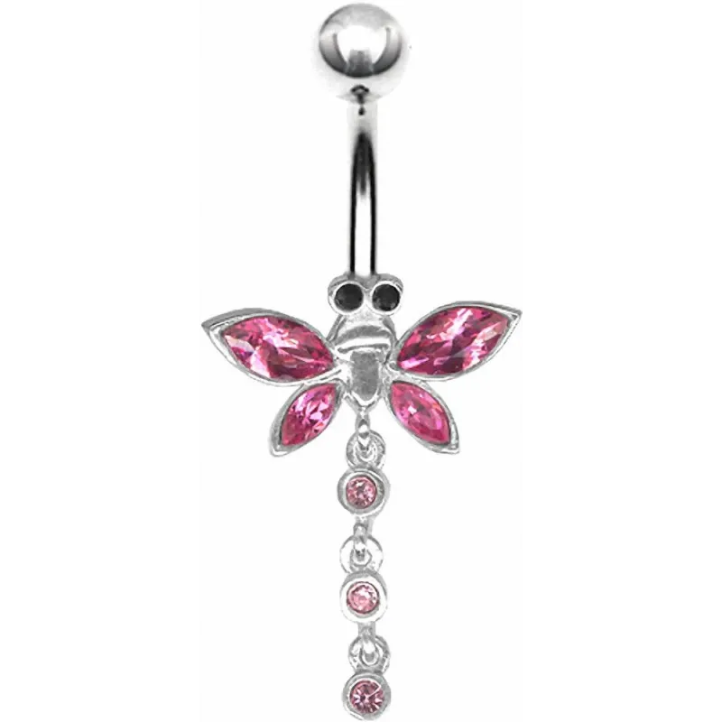 Piercing nombril Libellule Crystal Swarovski Rose