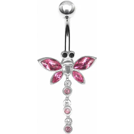 Piercing nombril Libellule Crystal Swarovski Rose
