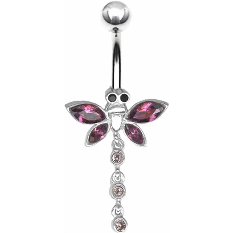 Piercing nombril Libellule Crystal Swarovski Violet