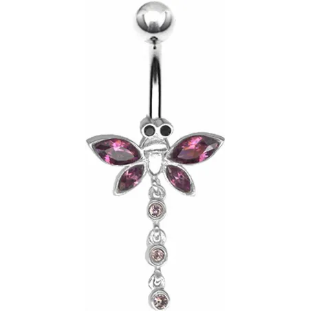 Piercing nombril Libellule Crystal Swarovski Violet